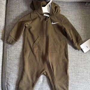 Nike Olive Hooded Baby Footie with Swoosh